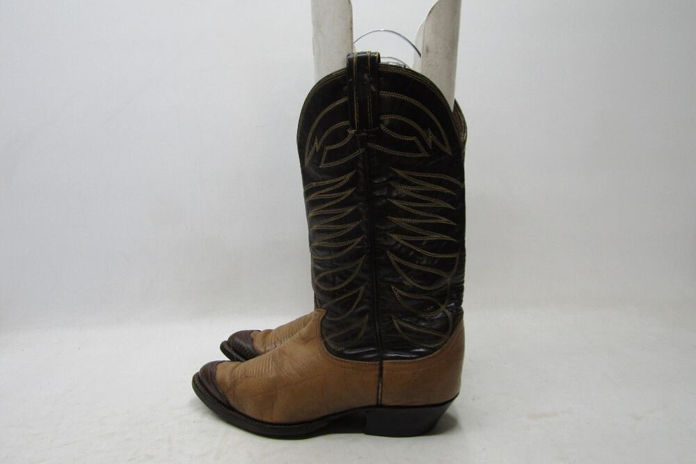 TONY LAMA Gold Label Mens Size 9 D Two Toned Brown Leather Cap Toe Cowboy Boots